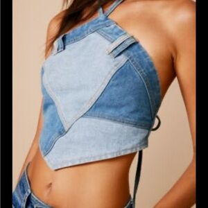 Nasty Gal Blue Denim Halter Top